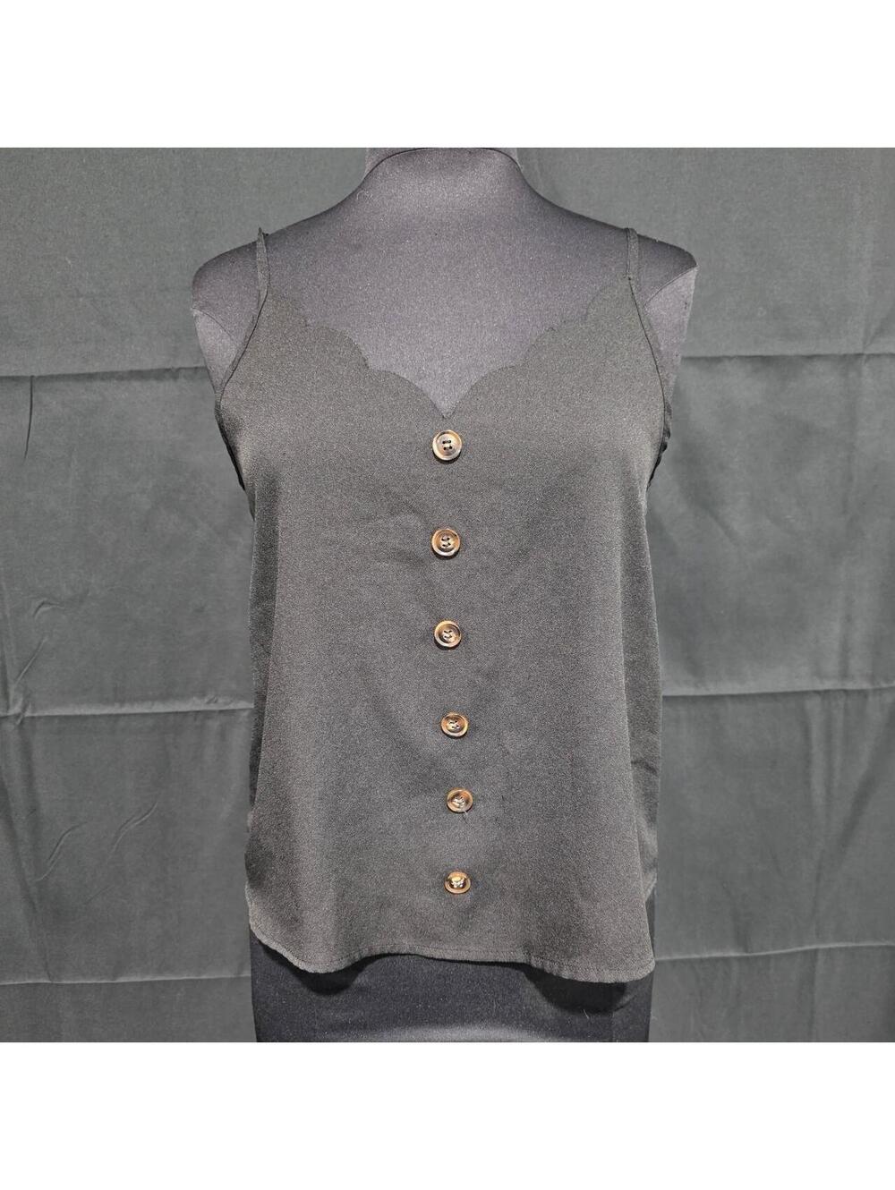 SHEIN Black Button Up Tank Top with Gold Buttons